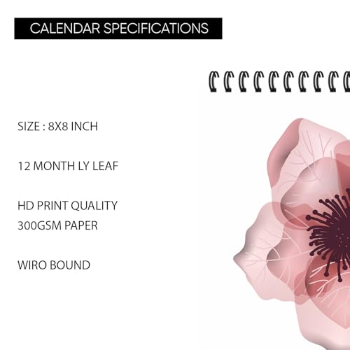 PAPER PLANE DESIGN 2026 Table Calendar – Elegant Floral Theme 8x8 Inch Desk Calendar | Spiral Stand for Home, Office & Minimal Décor - Image 4