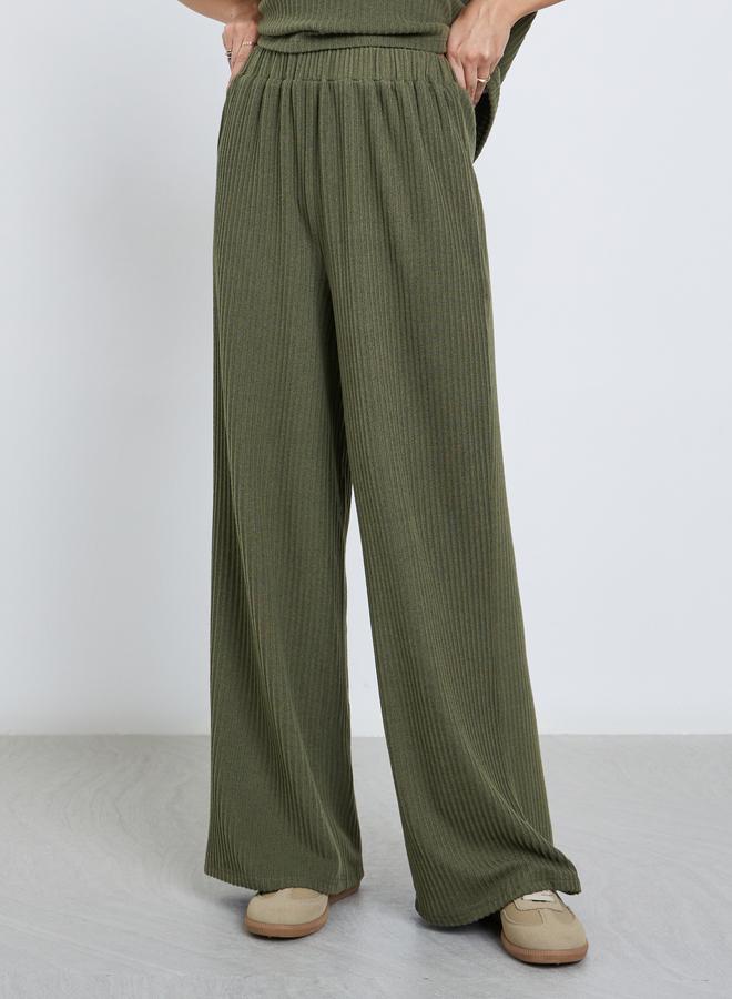 Styli Olive Oversized Ribbed T-Shirt and Pants Co-Ords - Image 5