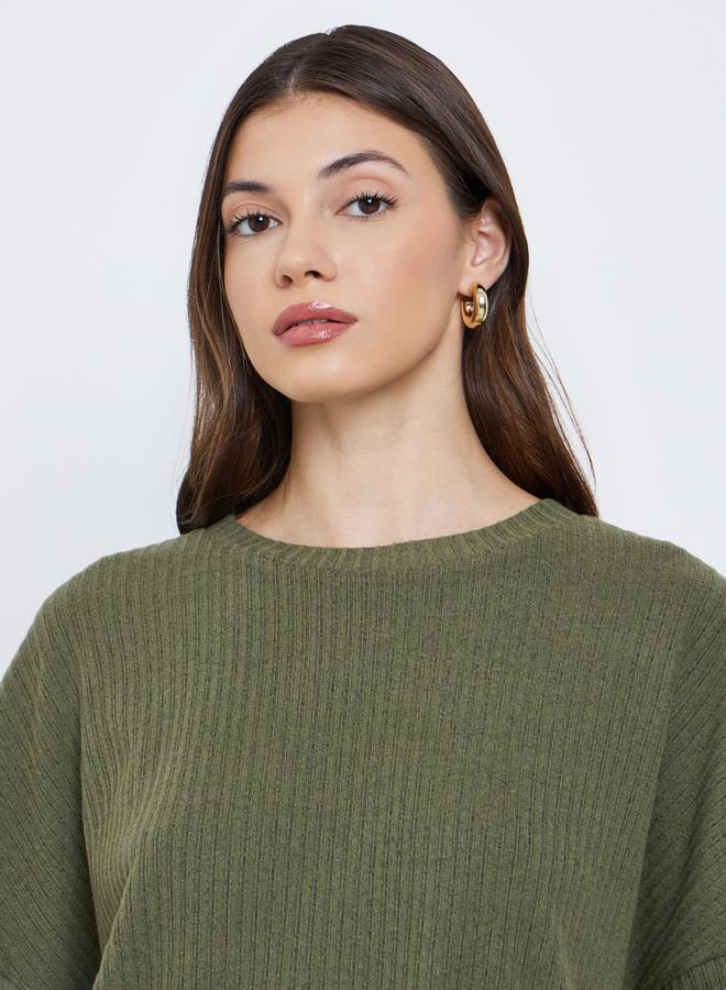 Styli Olive Oversized Ribbed T-Shirt and Pants Co-Ords - Image 3