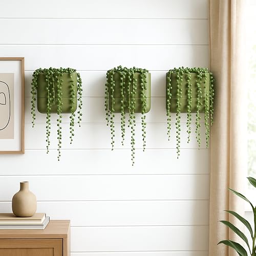 Phoenix Vine 6.5 Inch Wall Mounted Self-Watering Planter Pot for Indoor Houseplants and Herbs | Hanging Planter for Window Sills, Bathroom Walls, Home & Office Décor, Olive, Set of 3, 01-C-F-3 - Image 2