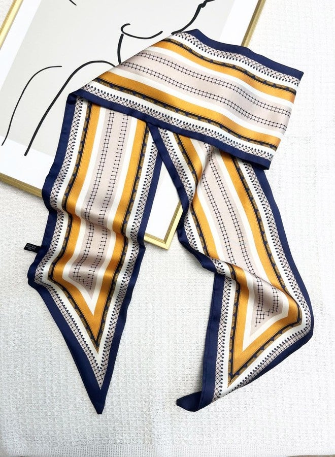 Julunar وشاح شعر جولينار للنساء، وشاح رأس حريري طويل للرقبة، وشاح للحقيبة، وشاح رأس من الساتان، 013. خط أزرق داكن وأصفر، طويل - Image 3