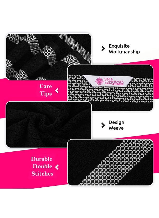 CASA COPENHAGEN Solitaire Designed in Denmark 600 GSM Hotel & Spa Decorative Kitchen & Bathroom Egyptian Cotton 6 Piece Towel Set, Includes 2 Bath Towels 2 Hand Towels 2 Washcloths – Jet Black  - Image 4