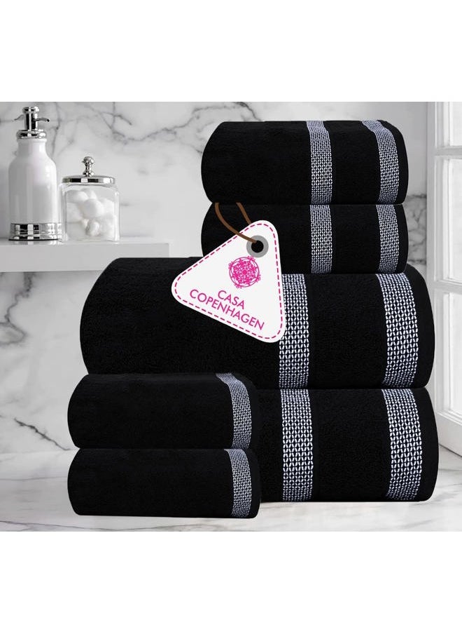 CASA COPENHAGEN Solitaire Designed in Denmark 600 GSM Hotel & Spa Decorative Kitchen & Bathroom Egyptian Cotton 6 Piece Towel Set, Includes 2 Bath Towels 2 Hand Towels 2 Washcloths – Jet Black  - Image 2