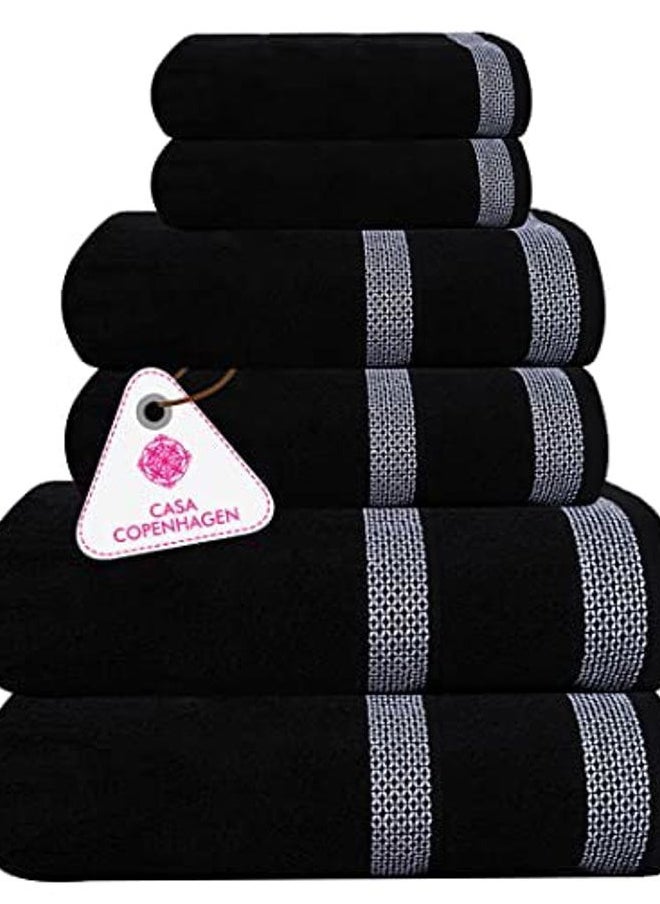 CASA COPENHAGEN Solitaire Designed in Denmark 600 GSM Hotel & Spa Decorative Kitchen & Bathroom Egyptian Cotton 6 Piece Towel Set, Includes 2 Bath Towels 2 Hand Towels 2 Washcloths – Jet Black  - Image 1