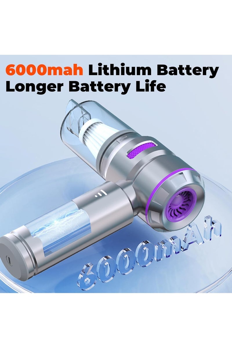 فلوشرينيك مكنسة كهربائية للسيارة، 3 أوضاع للشفط، مكنسة كهربائية لاسلكية صغيرة محمولة لاسلكية، قوة شفط 16000 باسكال، شحن من النوع C، مكنسة كهربائية منزلية محمولة باليد، في السيارة، على المكتب، لوحة المفاتيح (أرجواني فاتح) - Image 3