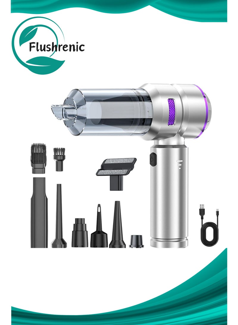 فلوشرينيك مكنسة كهربائية للسيارة، 3 أوضاع للشفط، مكنسة كهربائية لاسلكية صغيرة محمولة لاسلكية، قوة شفط 16000 باسكال، شحن من النوع C، مكنسة كهربائية منزلية محمولة باليد، في السيارة، على المكتب، لوحة المفاتيح (أرجواني فاتح) - Image 1