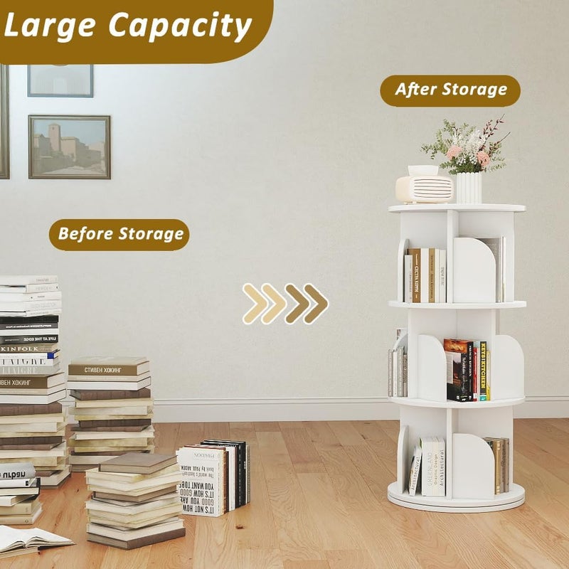 JANTENS Round Rotating Bookshelf,360° Spinning Bookcase Organizer,3 Shelves Corner Standing Display Rack for Home Office, Tall Narrow Bookcase for Small Spaces, Bedroom, Kids Room (White, 96 * 46 * 46cm) - Image 3