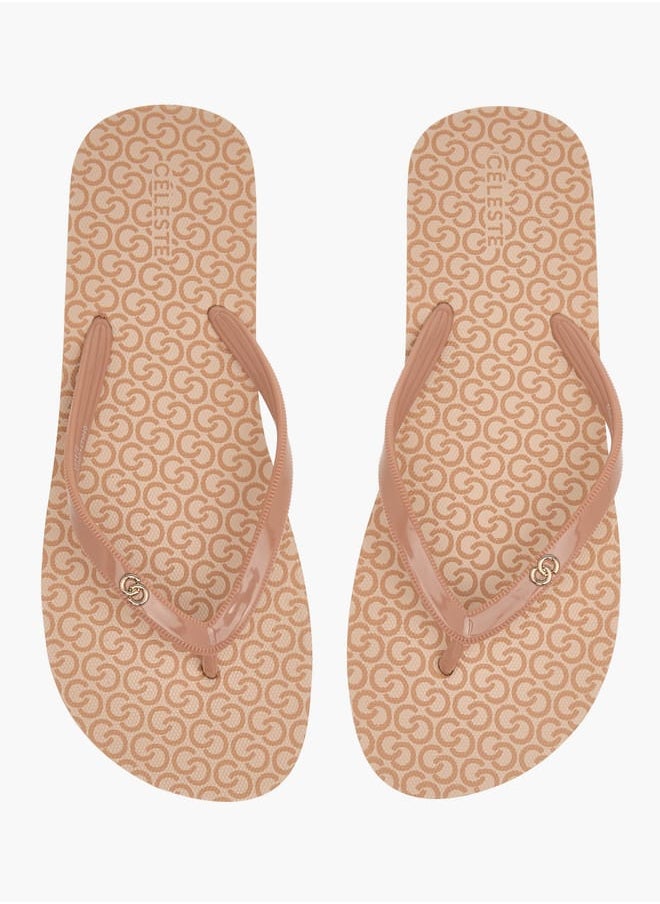 Celeste - Womens All-Over Monogram Print Flip Flops - Image 1