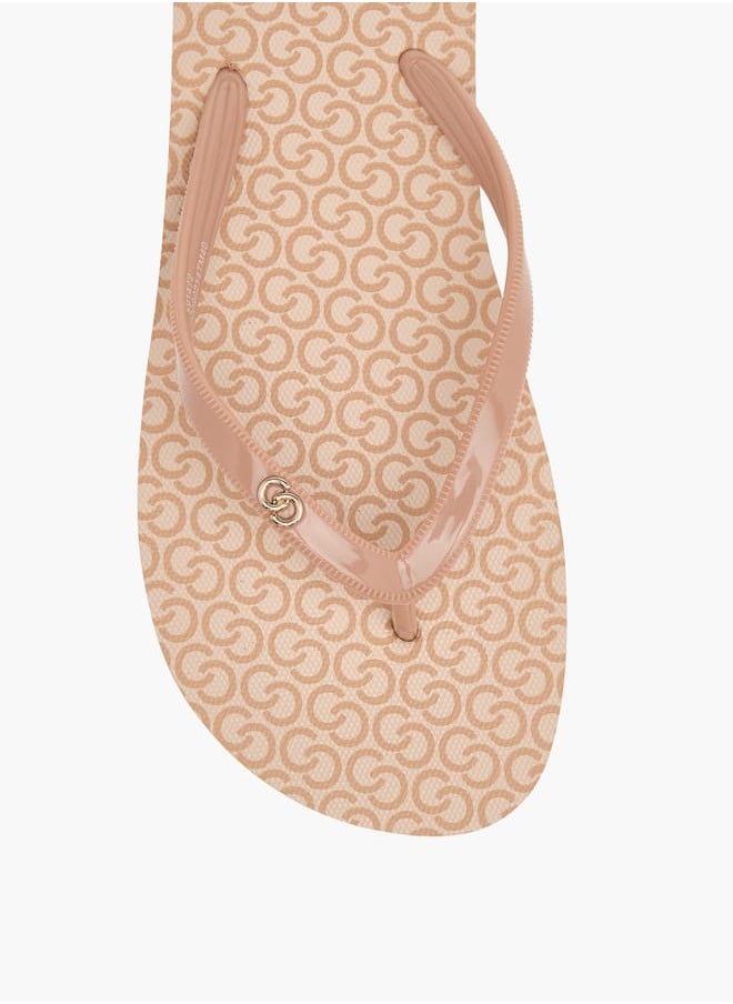 Celeste - Womens All-Over Monogram Print Flip Flops - Image 1