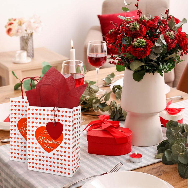 MIMIND 24 Pack Valentine's Day Gift Bags Heart Print Paper Gift Bags with Red Tissue Paper & Heart Tags Valentineâ€™s Day Party Favor Bags for Valentines Wedding Anniversary Bridal Shower Gift Wrapping - Image 4