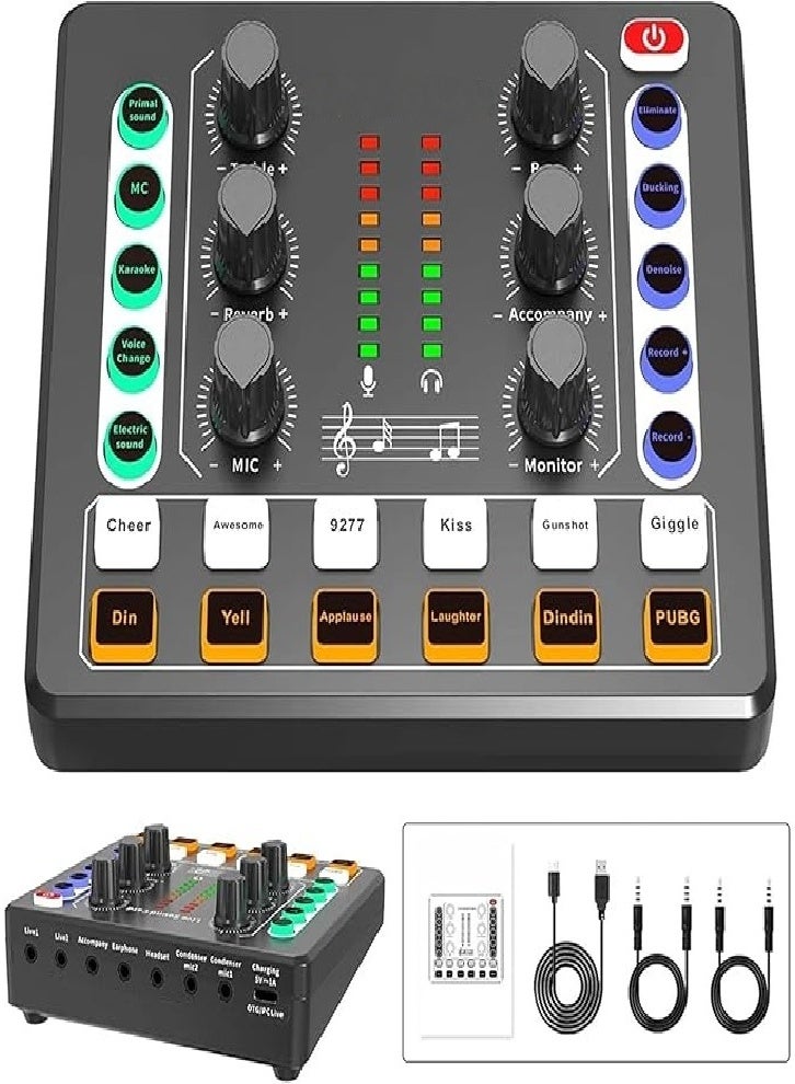 Live Sound Card, Portable DJ, Controller Audio Processor with Mixer, Effects, Voice Changer, Great for Live Streaming/Podcasting/Gaming (Black) - Image 1