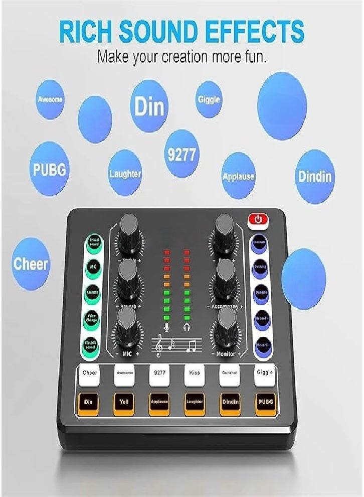 Live Sound Card, Portable DJ, Controller Audio Processor with Mixer, Effects, Voice Changer, Great for Live Streaming/Podcasting/Gaming (Black) - Image 4