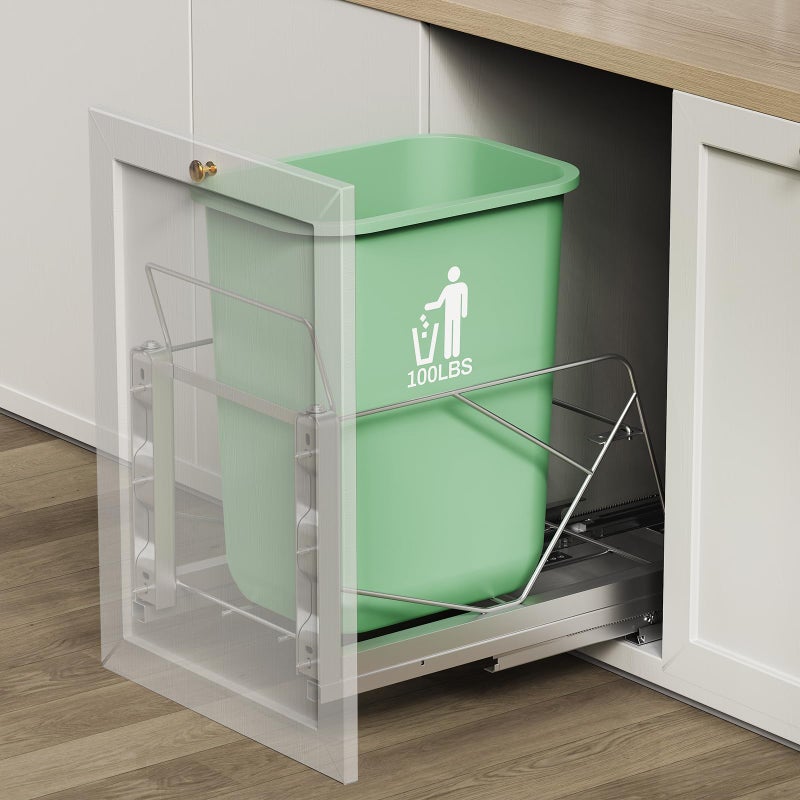 LIONONLY Pull Out Trash Can Under Cabinet Door Mount  Pull Handle TwinMode PullOut Garbage Holder Under Sink Pullup Kit with SoftClose Slides for Kitchen Sink DrawerBin Not Included