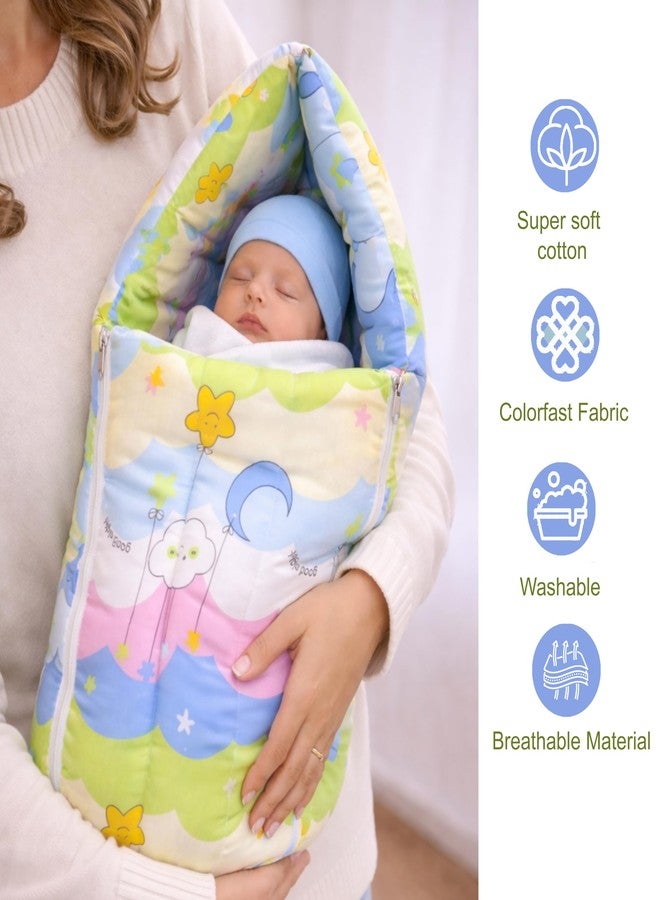 Fareto Combo of Baby Bed with Net | Carry Bag | 4 Pcs Bedding Set (0-6 Months, Baby Size, Cotton) (Blue NEW Star) - Image 4