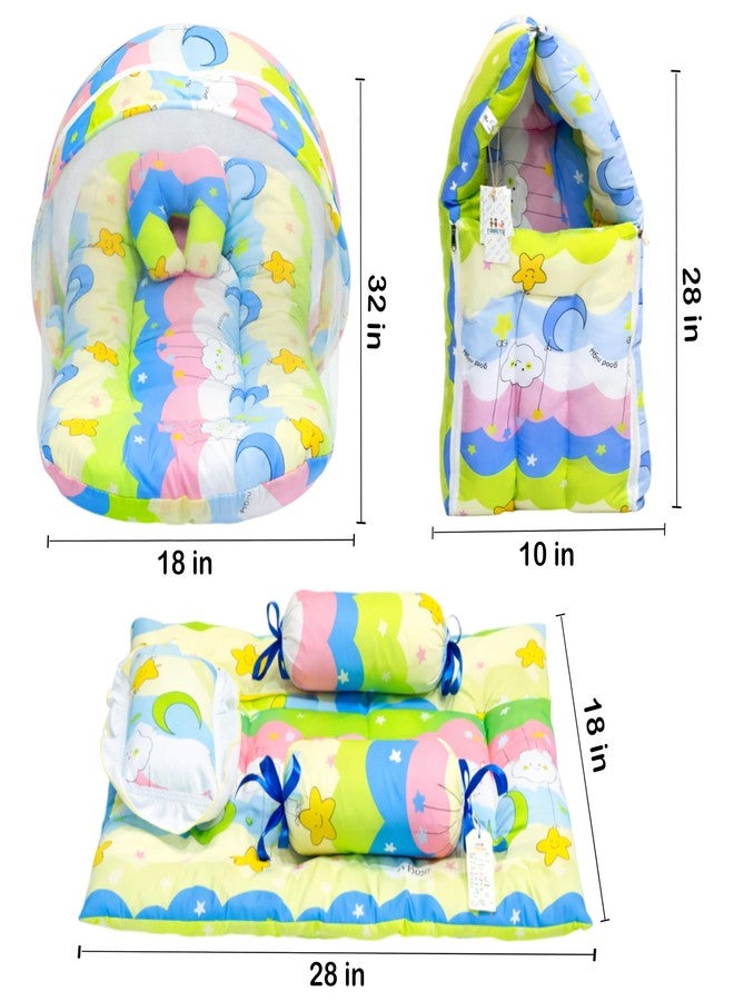 Fareto Combo of Baby Bed with Net | Carry Bag | 4 Pcs Bedding Set (0-6 Months, Baby Size, Cotton) (Blue NEW Star) - Image 5
