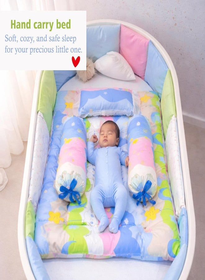 Fareto Combo of Baby Bed with Net | Carry Bag | 4 Pcs Bedding Set (0-6 Months, Baby Size, Cotton) (Blue NEW Star) - Image 3