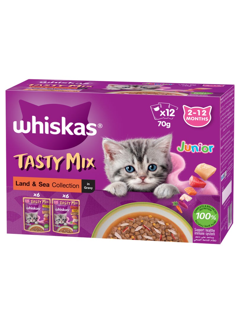 Whiskas Tasty Mix Kitten Junior Land & Sea Collection 12 x 70g  - Image 1