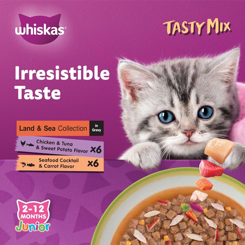 Whiskas Junior Tasty Mix, Land and Sea Collection in Gravy, 12x70g Wet Cat Food for Kittens - Image 2