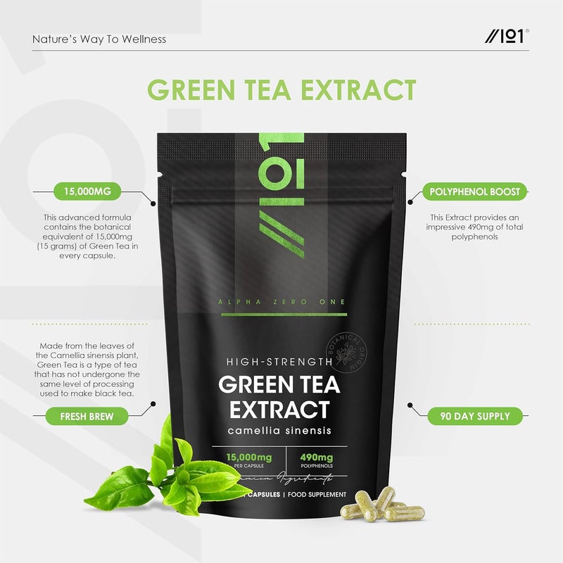 ALPHA01 Green Tea Extract 15,000mg - 95% Polyphenols (490mg per Capsule) - 90 Vegan Capsules (3 Months Supply) - Resealable and Recyclable Pouch - by Alpha01 - Image 2