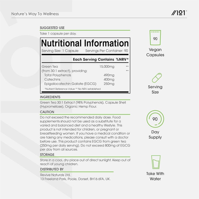 ALPHA01 Green Tea Extract 15,000mg - 95% Polyphenols (490mg per Capsule) - 90 Vegan Capsules (3 Months Supply) - Resealable and Recyclable Pouch - by Alpha01 - Image 3