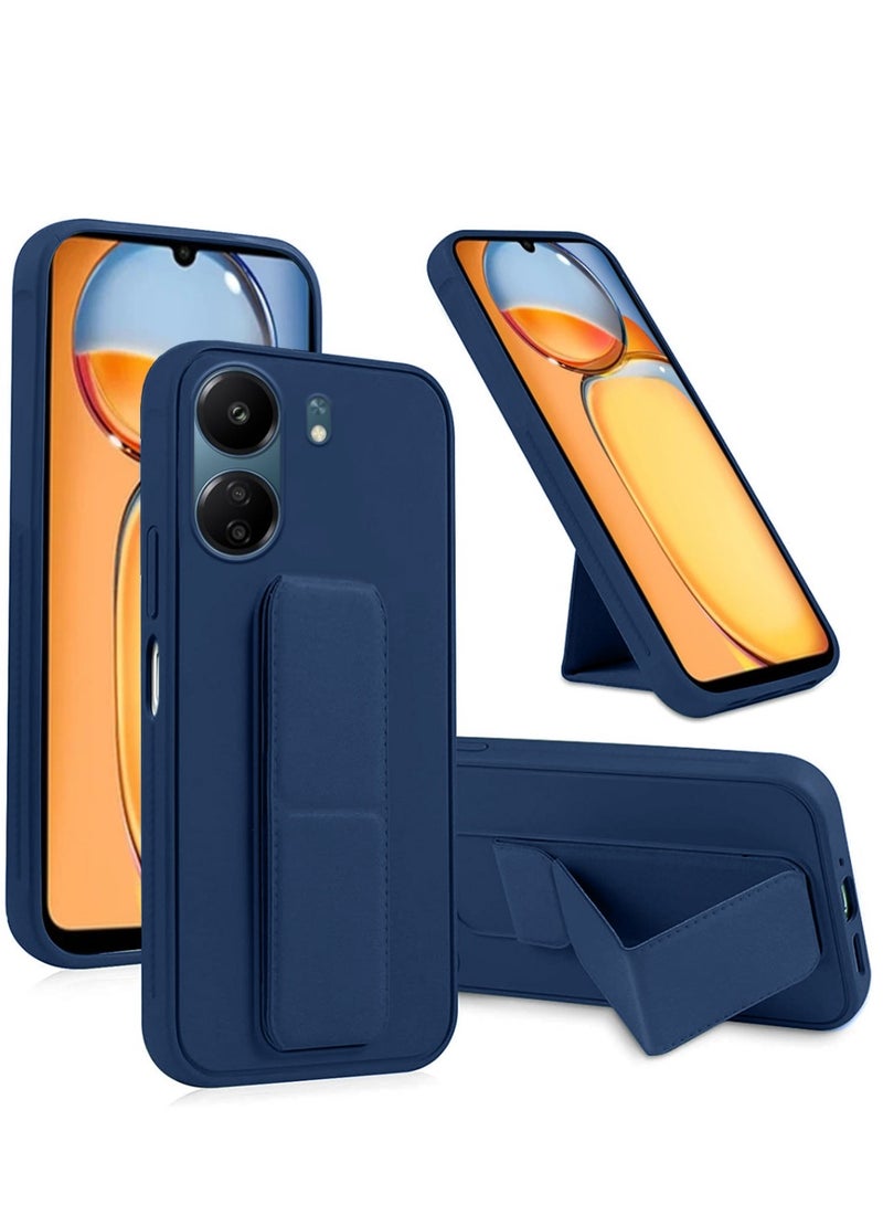 Techie Premium Silicone Magnetic Secure Hand Grip Case Holder with Foldable Kickstand for Xiaomi Redmi 13C 4G – Navy Blue - Image 1