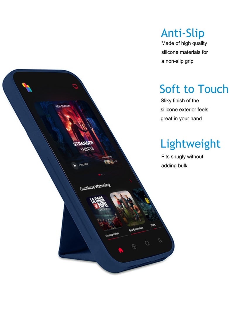 Techie Premium Silicone Magnetic Secure Hand Grip Case Holder with Foldable Kickstand for Xiaomi Redmi 13C 4G – Navy Blue - Image 5