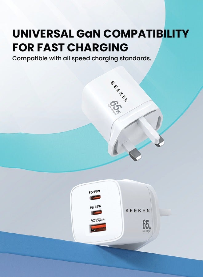 SEEKEN Spectra 65W GAN Charger - White | Fast Charging | 3 in 1 | Compact | Power Delivery | Premium Design | High-Quality. - Image 2