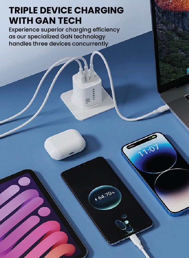 SEEKEN Spectra 65W GAN Charger - White | Fast Charging | 3 in 1 | Compact | Power Delivery | Premium Design | High-Quality. - Image 3