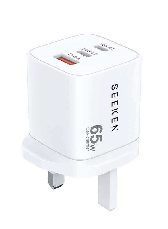 SEEKEN Spectra 65W GAN Charger - White | Fast Charging | 3 in 1 | Compact | Power Delivery | Premium Design | High-Quality. - Image 1