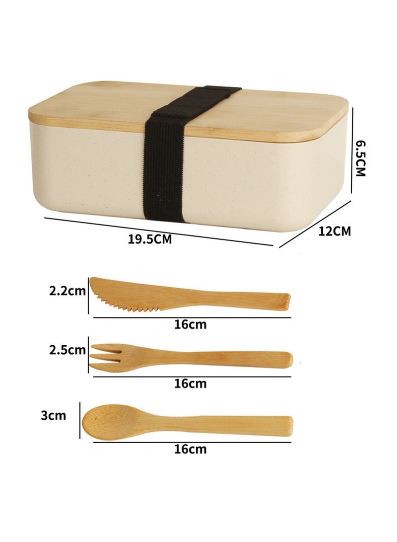 Two-Piece Lunch Container Wheat Straw With Cutlery (Gray + White) - Image 2