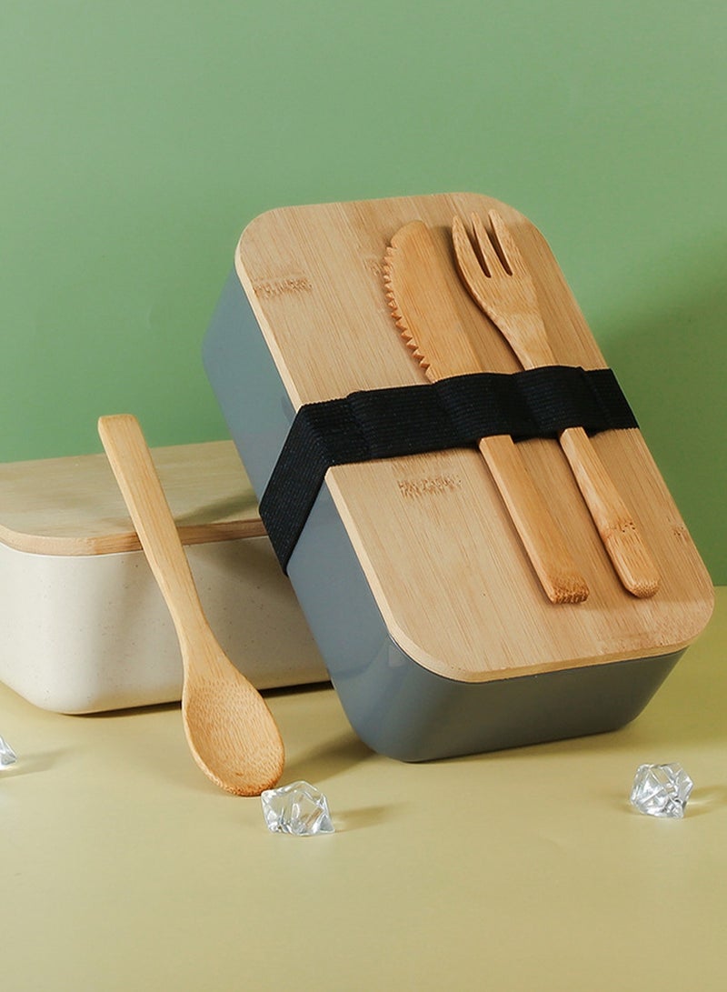 Two-Piece Lunch Container Wheat Straw With Cutlery (Gray + White) - Image 5