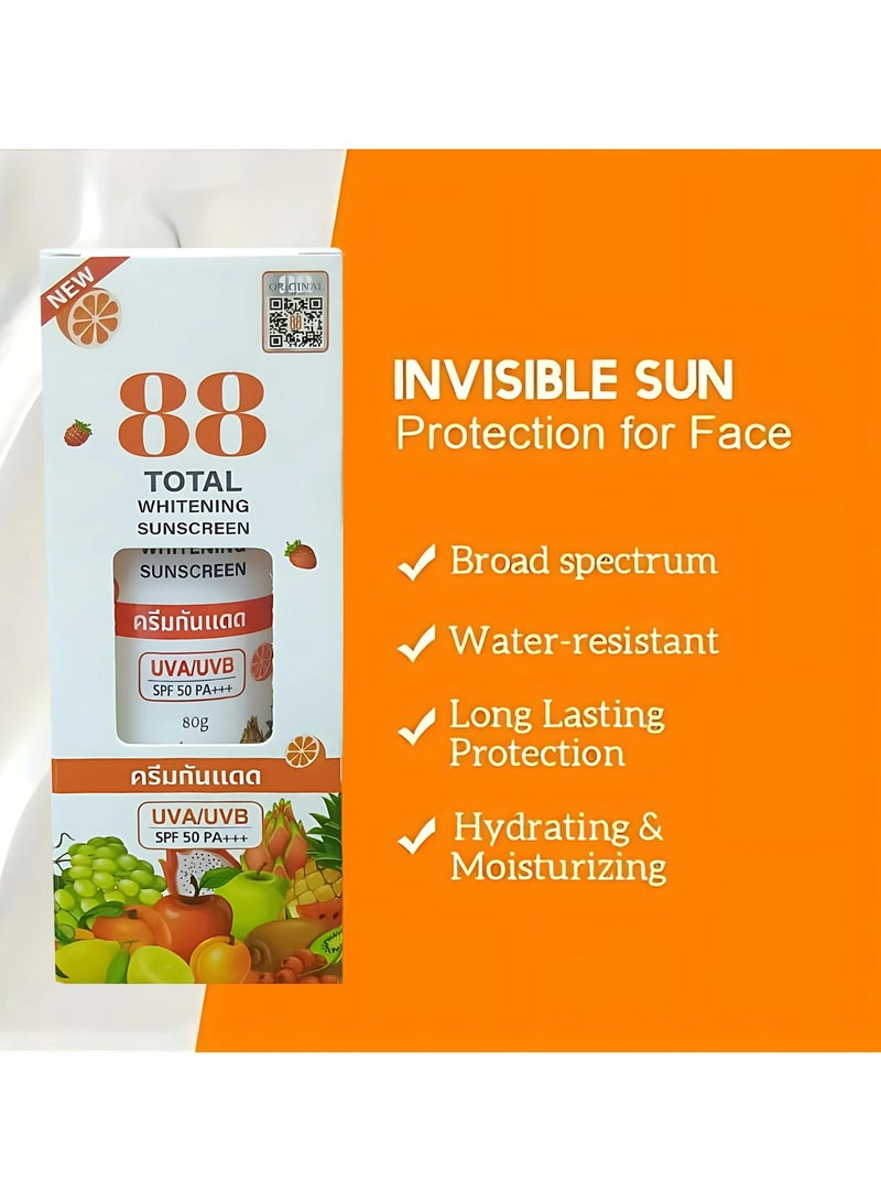 88 Total Whitening Sunscreen SPF50 PA+++ – 80g | Advanced Sun Protection & Skin Brightening Formula | Lightweight, Non-Greasy Daily UV Defense - Image 3