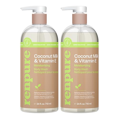 Renpure Coconut Milk Vitamin E Moisturizing Body Wash Gently Cleanses Restores Moisture Balance For Soft Hydrated HealthyLooking Skin With Coconut Oil Vitamin E 24 Fl Oz 2 Pack - Image 1