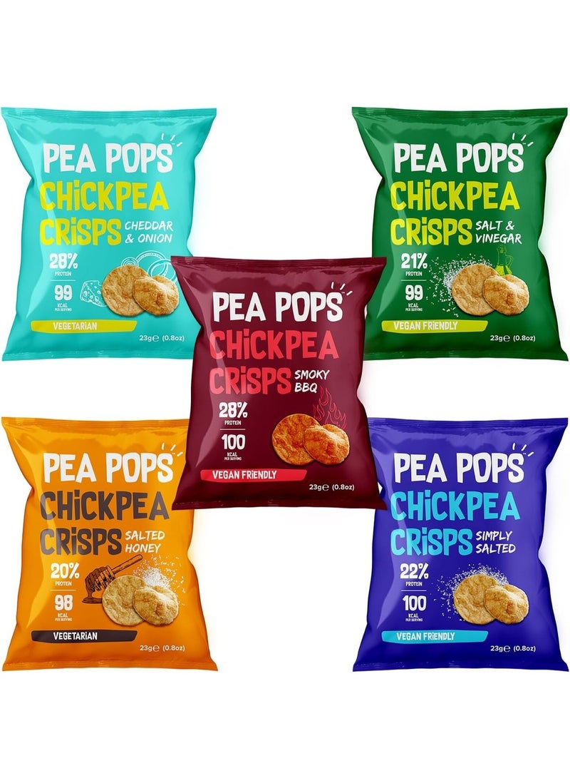 Pea Pops Healthy Protein Chips 23 g- Delicious Chikpea Crisps Less Fat, Low Calorie, Gluten Free, Vegan Protein Snacks, Popped (Not Fried) (Pack of 5 23g, Variety Pack) - Image 1