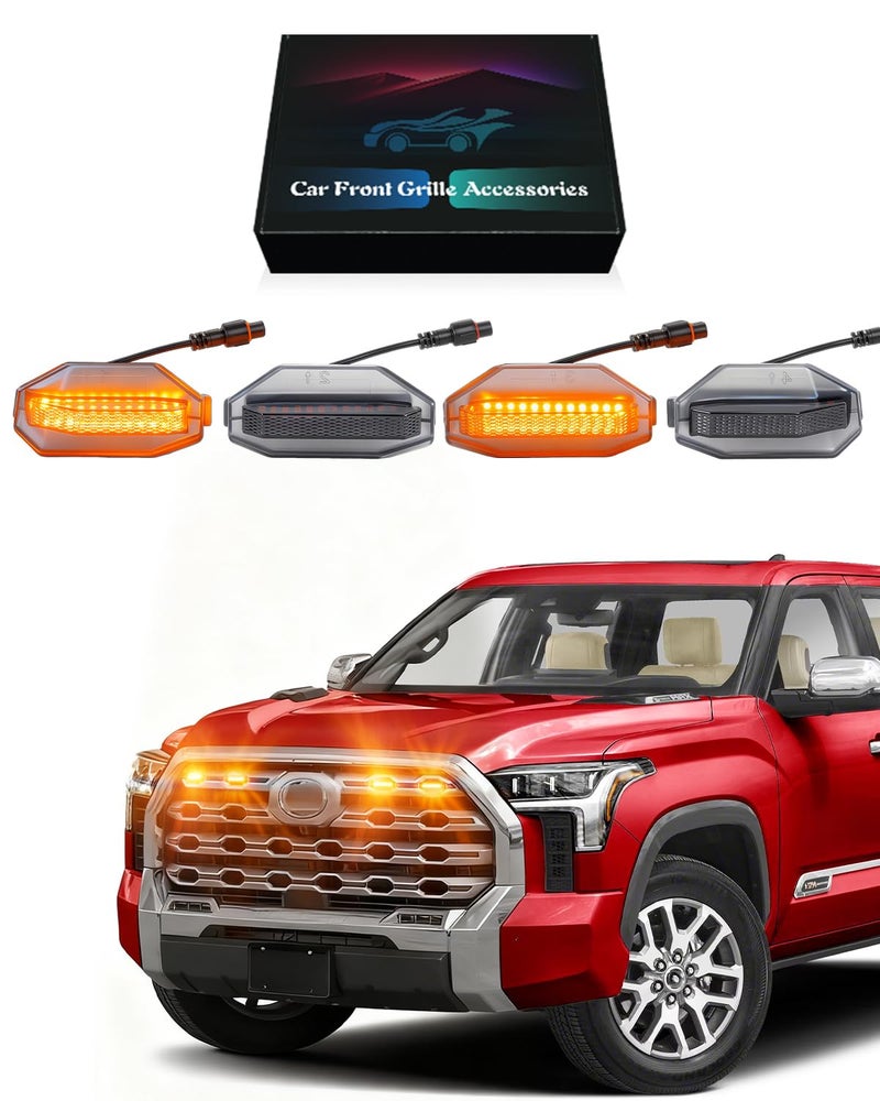 OKLSG Front Bumper LED Grill Lights for Toyota Tundra 2026 20252022 Raptor Marker Lights Bars fit Platinum 1794 Edition OEM Grille without TRD Package 3rd Gen Tundra Exterior Accessories Yellow - Image 2
