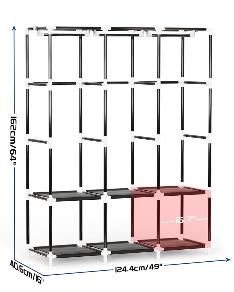 Mavivegue Portable Closet, 50 Inch Wardrobe Closet, Portable Closets for Hanging Clothes with 3 Hanging Rods and 6 Storage Shelves for Bedroom, Black - Image 2