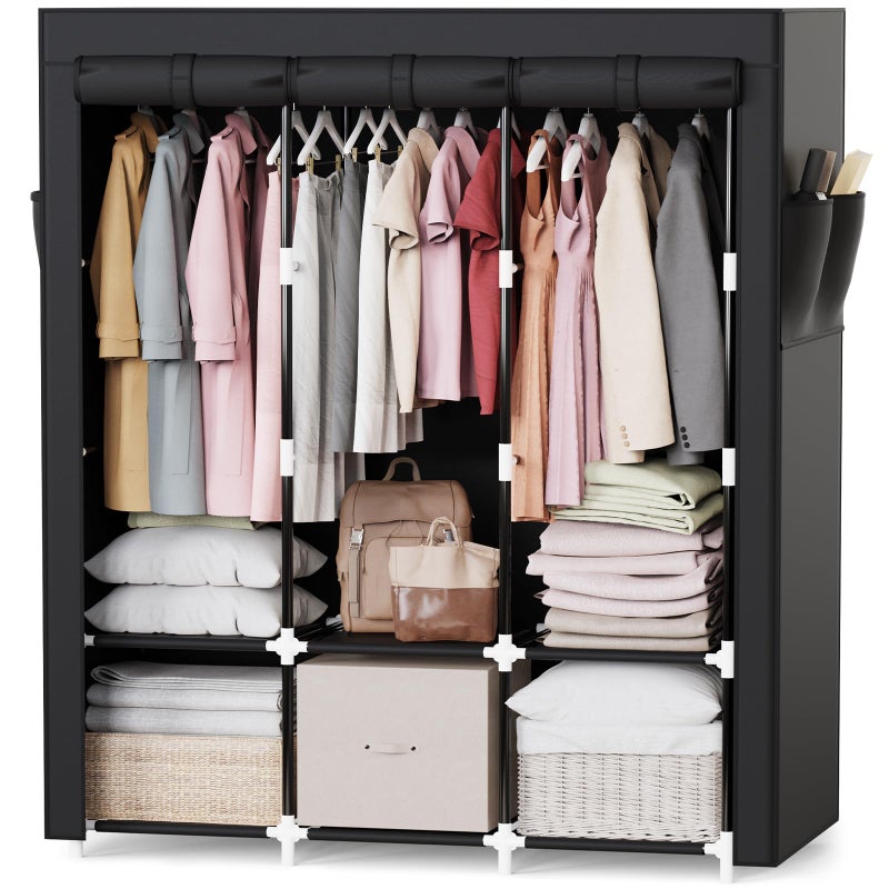Mavivegue Portable Closet, 50 Inch Wardrobe Closet, Portable Closets for Hanging Clothes with 3 Hanging Rods and 6 Storage Shelves for Bedroom, Black - Image 1