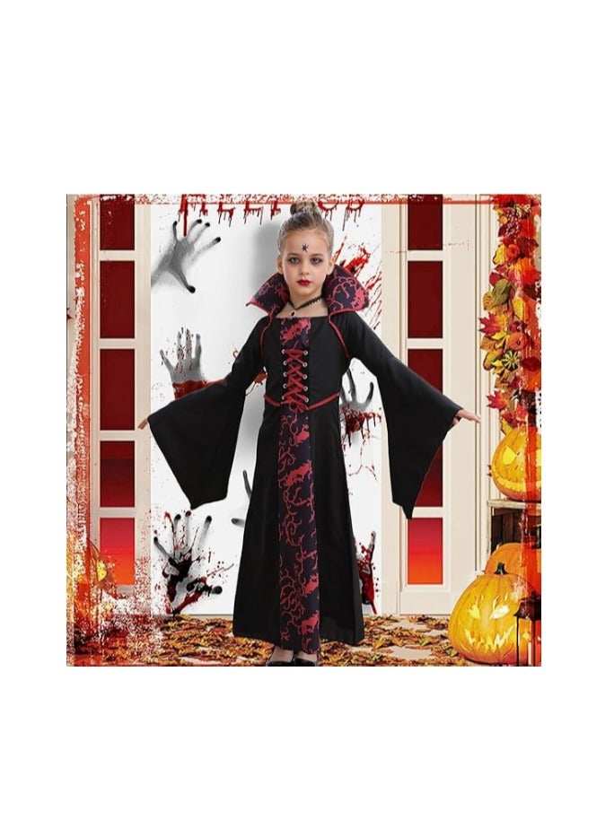Halloween Royal Vampire Costume Set for Girls Halloween Dress Up Party, Cosplay, Vampire-Themed Party（140cm） - Image 3