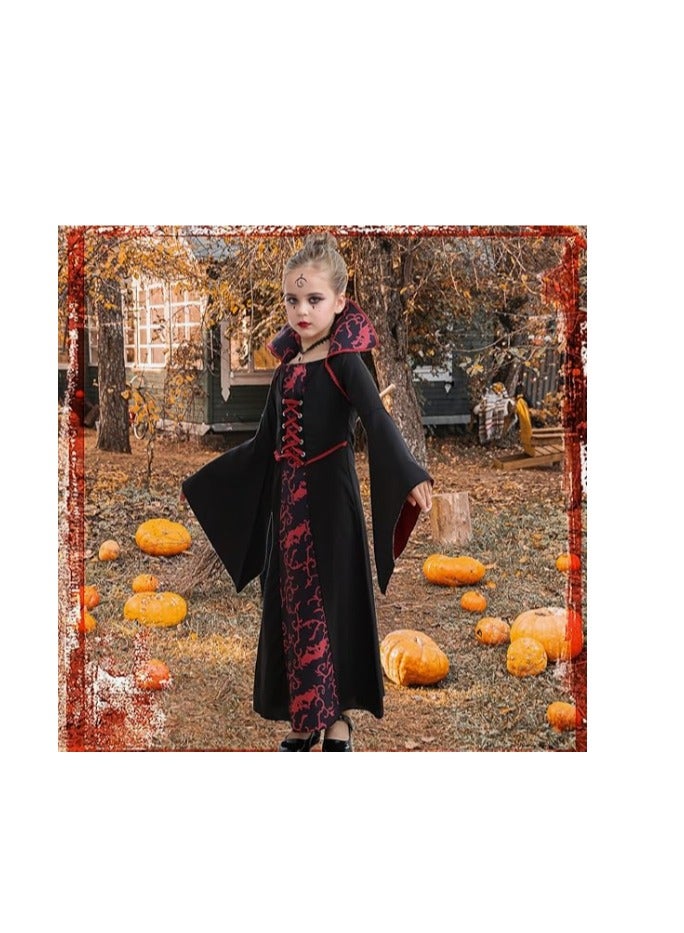 Halloween Royal Vampire Costume Set for Girls Halloween Dress Up Party, Cosplay, Vampire-Themed Party（140cm） - Image 4