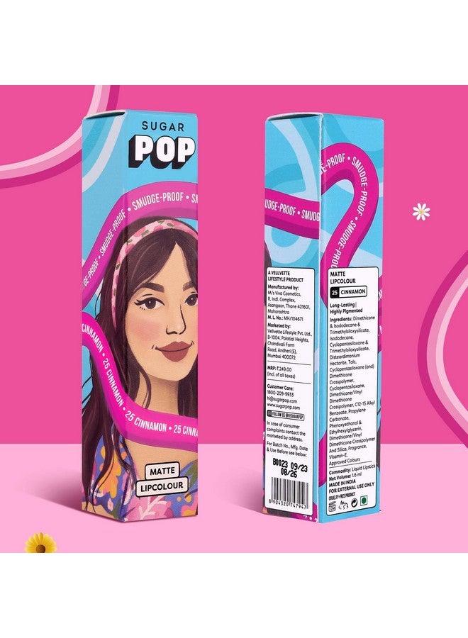 سكر بوب أحمر شفاه غير لامع من SUGAR POP | يدوم حتى 8 ساعات | أحمر شفاه بني للنساء | غني بفيتامين E | لا يسبب الجفاف، مقاوم للتلطخ، يدوم طويلاً | 1.6 مل - 25 لون القرفة (بني مع لمسة من البرتقالي) - Image 2