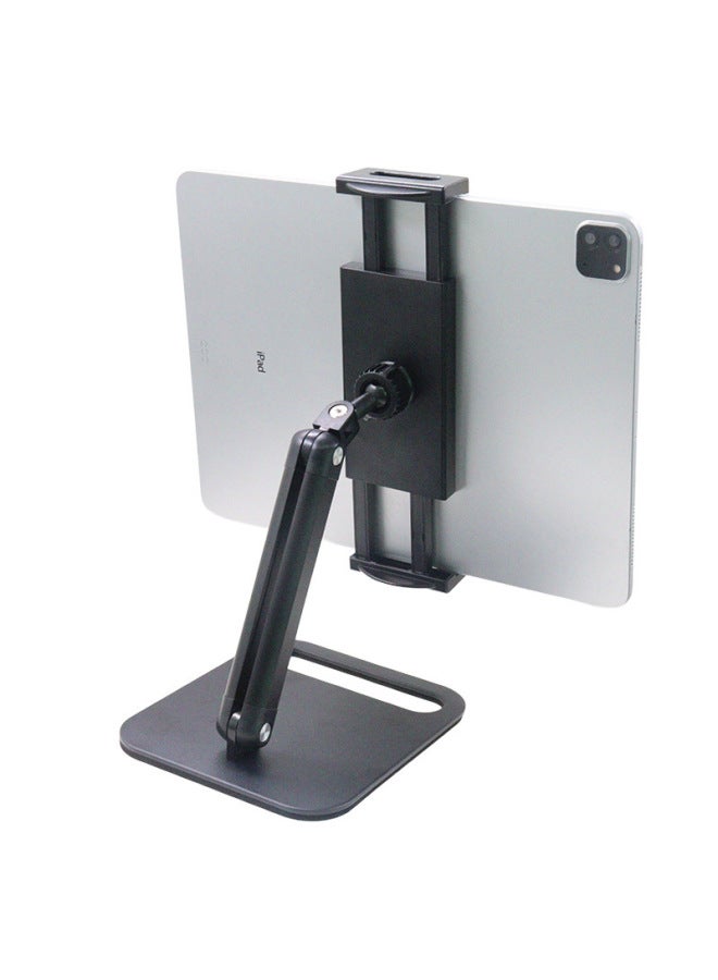 Portable Display 3-section Bracket Carbon Steel Desktop Mobile Phone Bracket Live Special Tablet Computer Bracket-Color:Black Portable Display Stand_2 Section Flat Clip - Image 1
