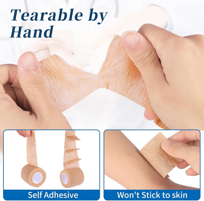 Frontline 24 Pack Self Adhesive Bandage Wrap 2 x 5 Yards Athletic Tape Vet Wrap Tattoo Supplies Wrap Medical Supplies Elastic Cohesive Bandage Wrist Ankle Sports Tape Beige - Image 3