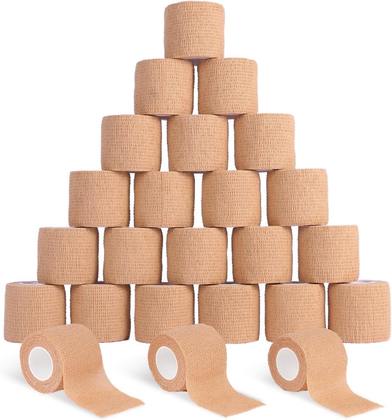 Frontline 24 Pack Self Adhesive Bandage Wrap 2 x 5 Yards Athletic Tape Vet Wrap Tattoo Supplies Wrap Medical Supplies Elastic Cohesive Bandage Wrist Ankle Sports Tape Beige - Image 1