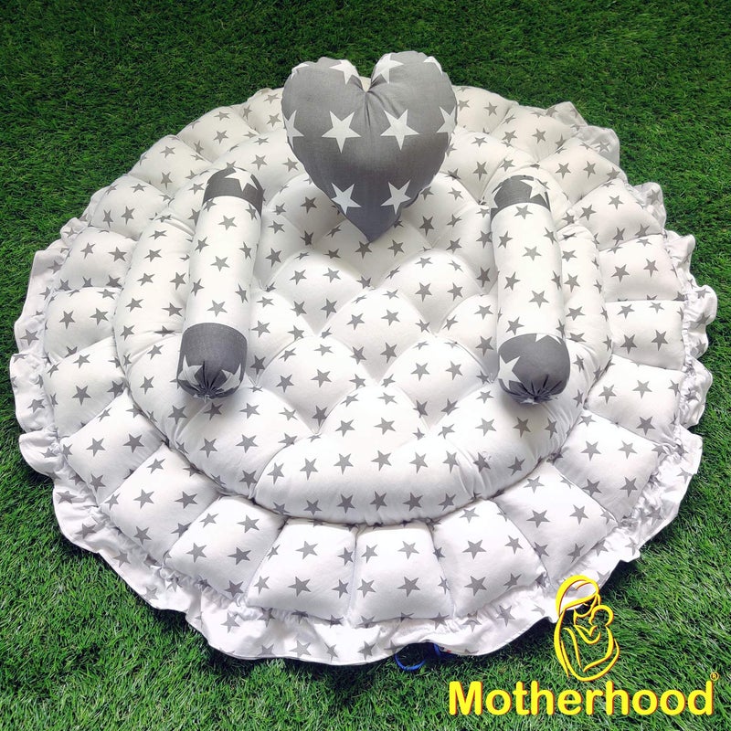 MOTHERHOOD MOTHERHOOD Round Baby Tub Bed and 3 pc Baby Pillow Luxury Baby Mattress Bed Sleeper Bedding Set coSleeper Safe Cotton Fabric with RFilled UltraSoft Comfortable for Newborn Gray - Image 4