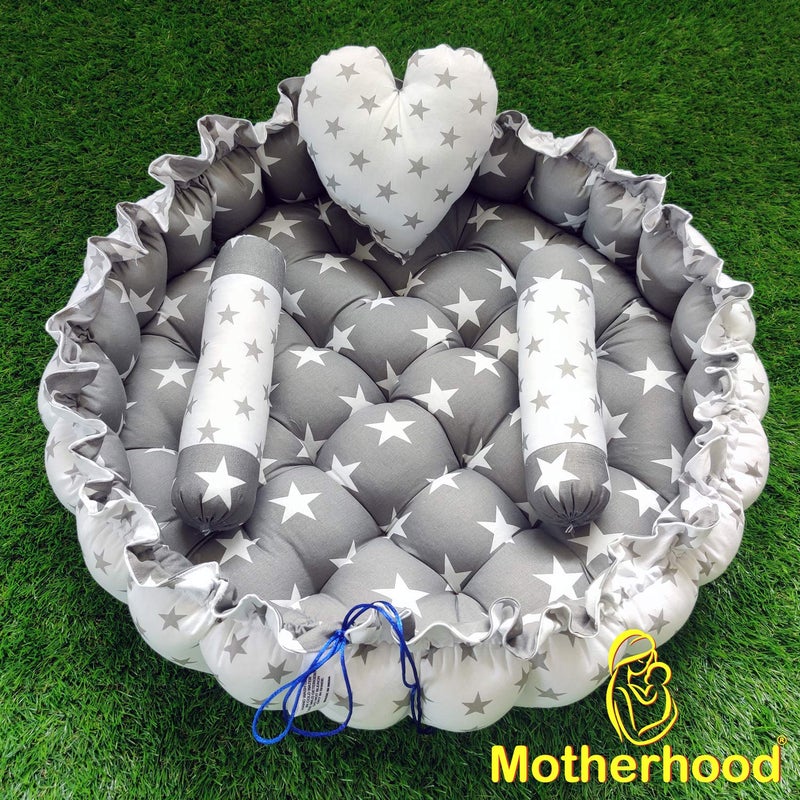 MOTHERHOOD MOTHERHOOD Round Baby Tub Bed and 3 pc Baby Pillow Luxury Baby Mattress Bed Sleeper Bedding Set coSleeper Safe Cotton Fabric with RFilled UltraSoft Comfortable for Newborn Gray - Image 2