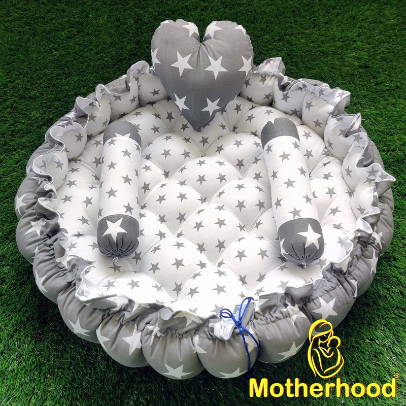 MOTHERHOOD MOTHERHOOD Round Baby Tub Bed and 3 pc Baby Pillow Luxury Baby Mattress Bed Sleeper Bedding Set coSleeper Safe Cotton Fabric with RFilled UltraSoft Comfortable for Newborn Gray - Image 5