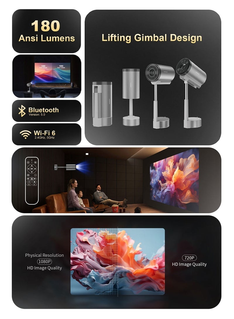 بورودو جهاز عرض ذكي، 100 بوصة، دقة Full HD، أندرويد، انعكاس الشاشة اللاسلكي، لوحة LCD بحجم 2.69 بوصة، مكبر صوت مدمج، سطوع 180 لومن ANSI، منافذ HDMI وUSB، جاك صوت 3.5 مم، للاستخدام الداخلي والخارجي والتخييم - Image 4