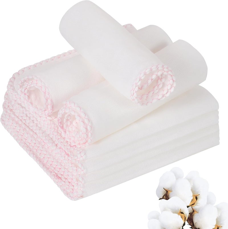 Lanjue 10 Pcs Muslin Face Cloths, 12 x 12 Inch Cotton Muslin Cloths Muslin Pack Facial Towels Reusable Cleansing Cloths Remover for Makeup Removal Facial Face Cleaning(Pink Edge) - Image 1