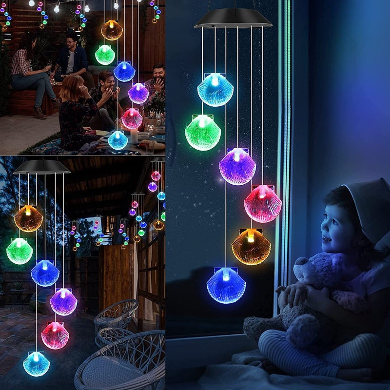 Hanging Solar Lights Wind Chime Light 6 Coloful LED Shell Shaped Design Landscape Lamp Night Light for Courtyard Garden - Image 5