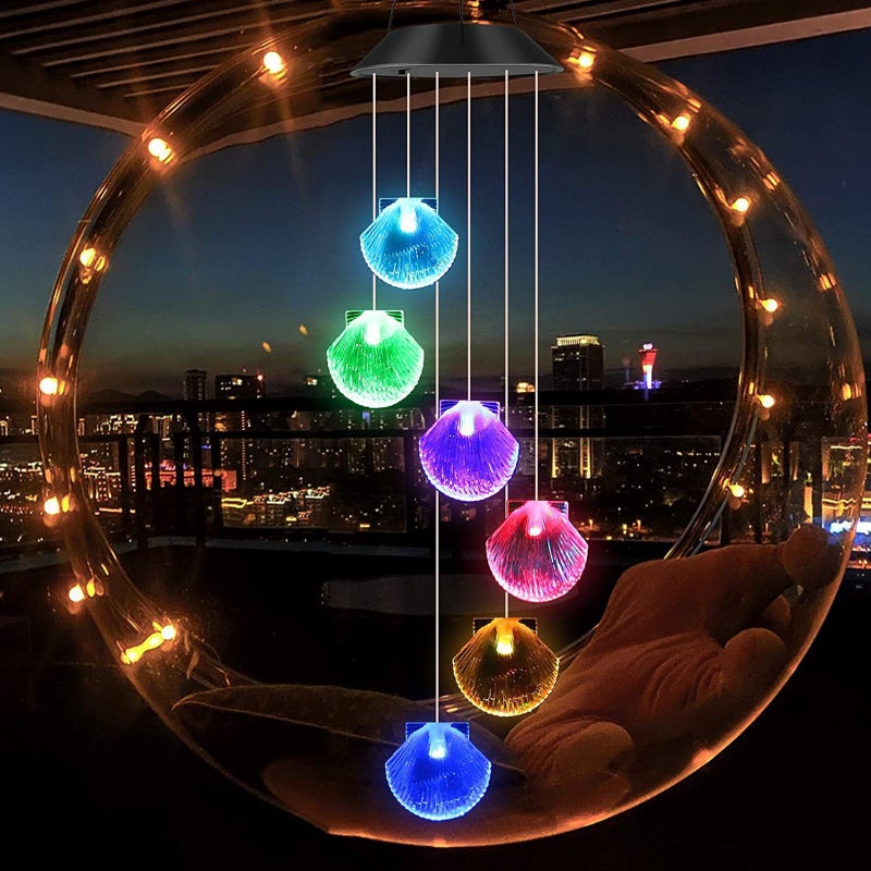Hanging Solar Lights Wind Chime Light 6 Coloful LED Shell Shaped Design Landscape Lamp Night Light for Courtyard Garden - Image 4